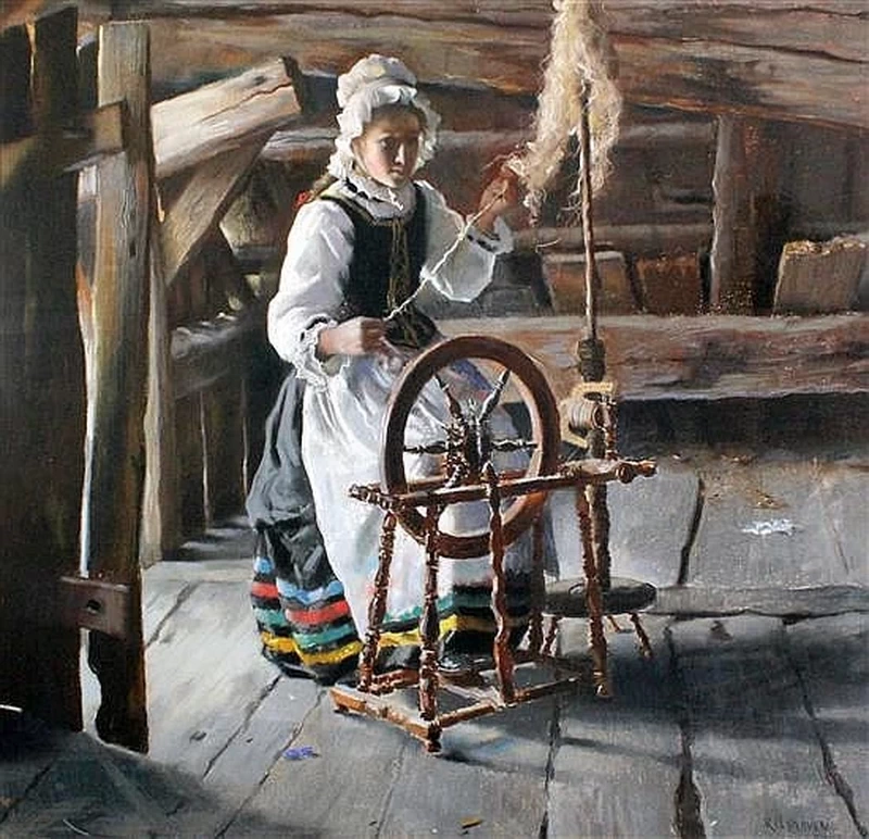 Ragazza che lavora al filatoio